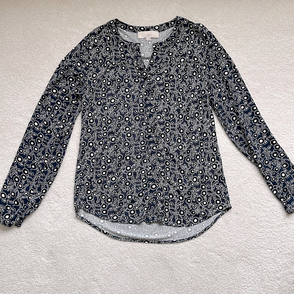 LOFT Mixed Media Floral Blouse